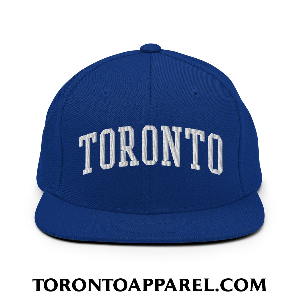 Toronto College Varisty Arch Block Embroidered Flat Brim Bill Snapback Hat - Royal Blue - Toronto Apparel
