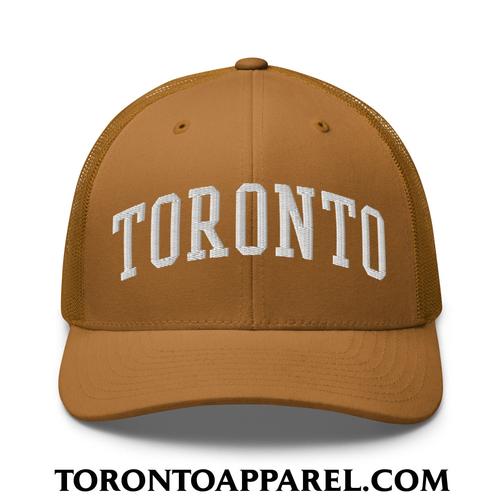 Toronto College Varisty Arch Block Embroidered Mesh Trucker Hat - Caramel - Toronto Apparel
