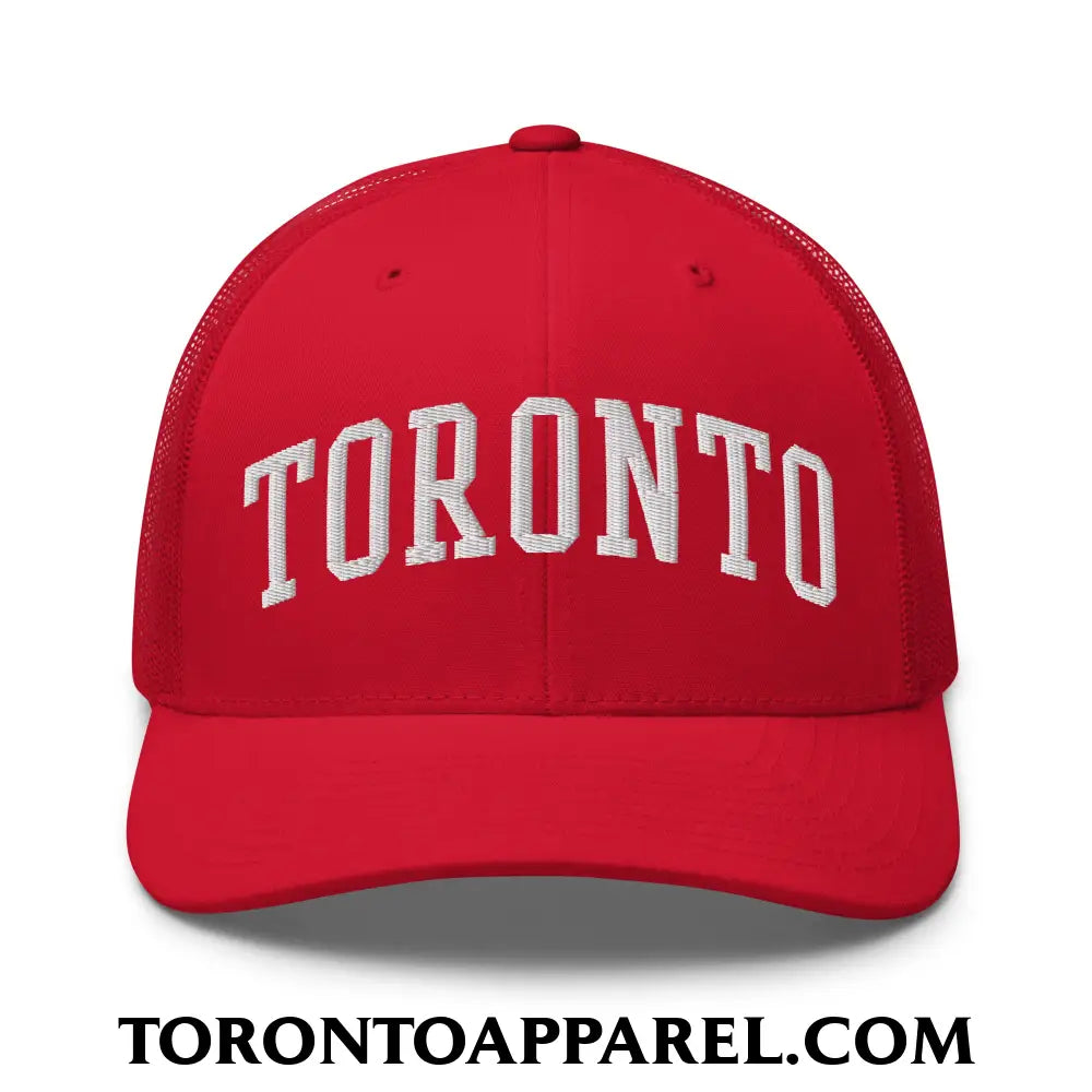 Toronto College Varisty Arch Block Embroidered Mesh Trucker Hat - Red - Toronto Apparel