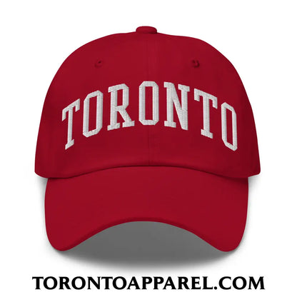Toronto College Varisty Arch Block Embroidered Unstructured Dad Hat - Cranberry - Toronto Apparel