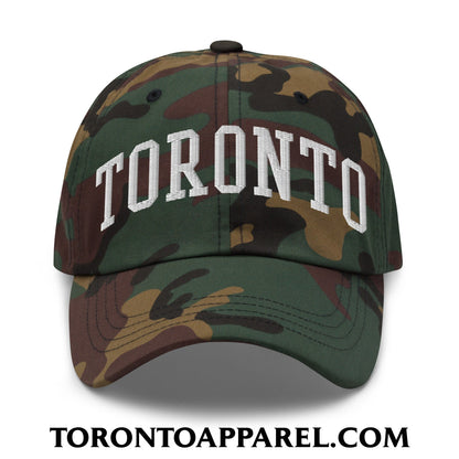 Toronto College Varisty Arch Block Embroidered Unstructured Dad Hat - Green Camo - Toronto Apparel
