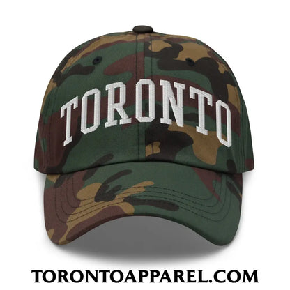 Toronto College Varisty Arch Block Embroidered Unstructured Dad Hat - Green Camo - Toronto Apparel