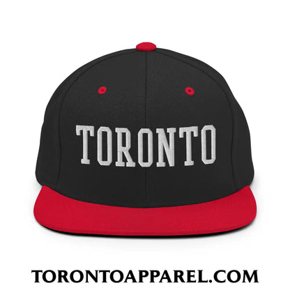 Toronto College Varisty Block Embroidered Flat Brim Bill Snapback Hat - Black/ Red - Toronto Apparel