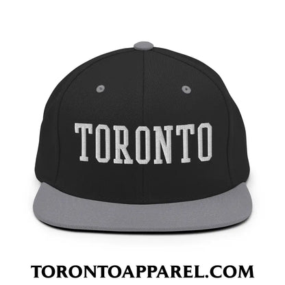 Toronto College Varisty Block Embroidered Flat Brim Bill Snapback Hat - Black/ Silver - Toronto Apparel