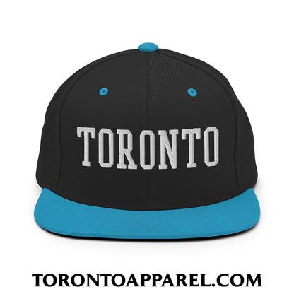 Toronto College Varisty Block Embroidered Flat Brim Bill Snapback Hat - Black/ Teal - Toronto Apparel