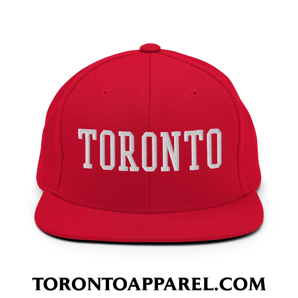 Toronto College Varisty Block Embroidered Flat Brim Bill Snapback Hat - Red - Toronto Apparel