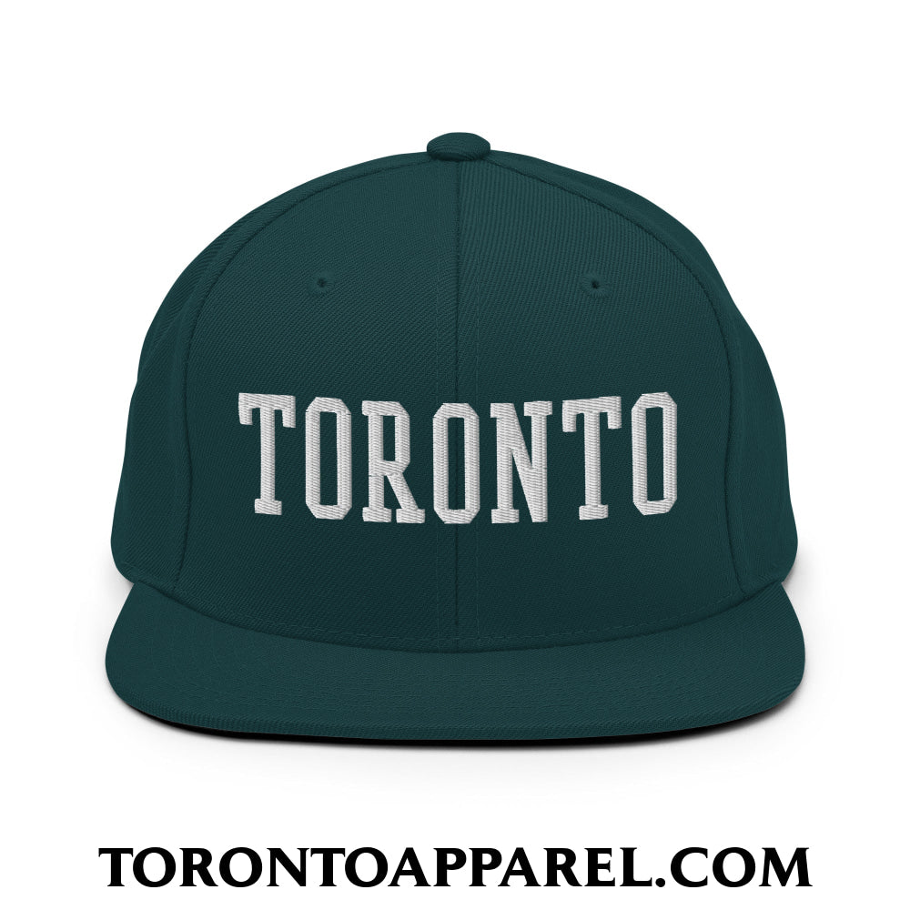 Toronto College Varisty Block Embroidered Flat Brim Bill Snapback Hat - Spruce - Toronto Apparel