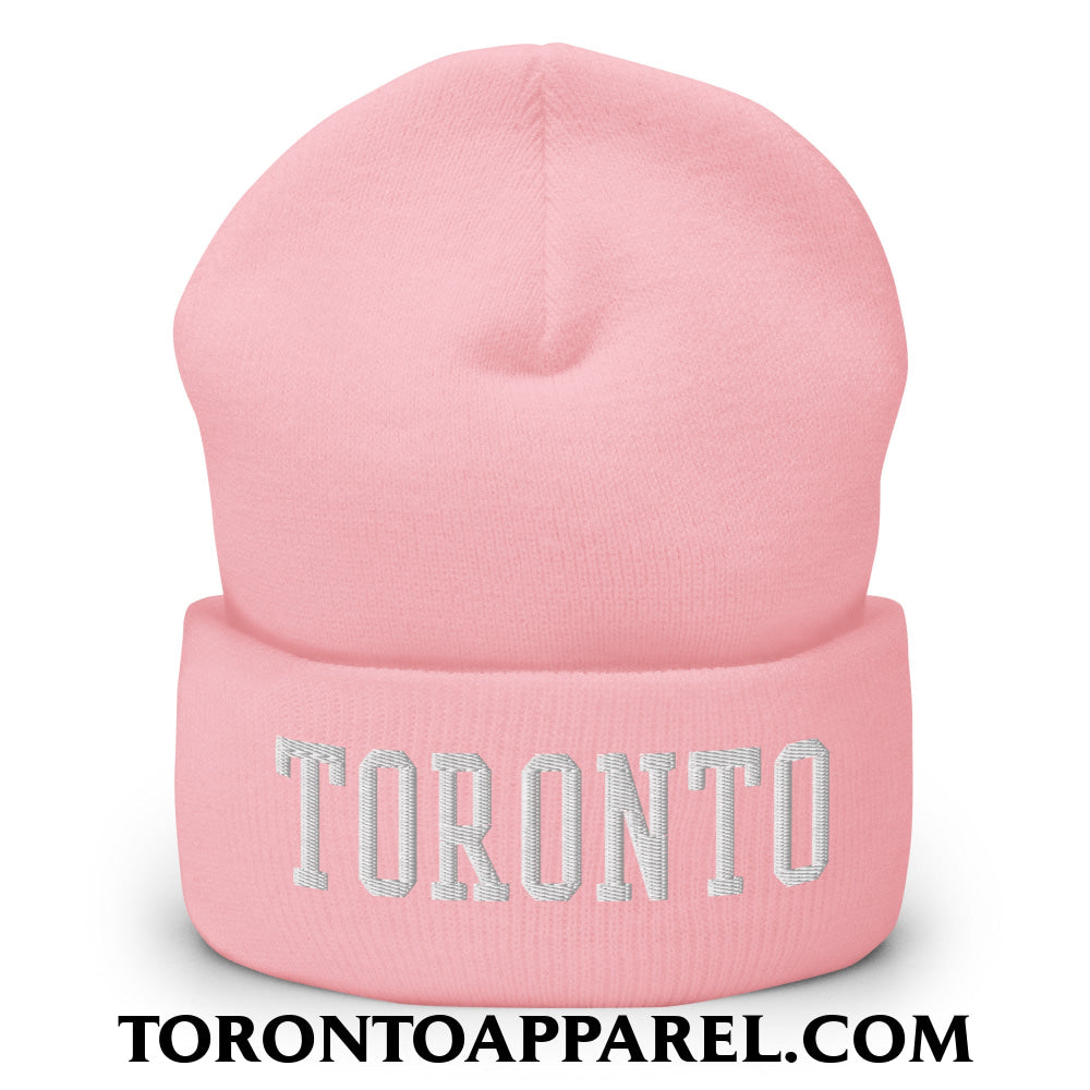 Toronto College Varsity Block Embroidered Cuffed Knit Beanie - Baby Pink - Toronto Apparel
