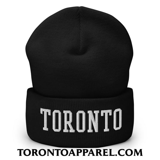 Toronto College Varsity Block Embroidered Cuffed Knit Beanie - Black - Toronto Apparel