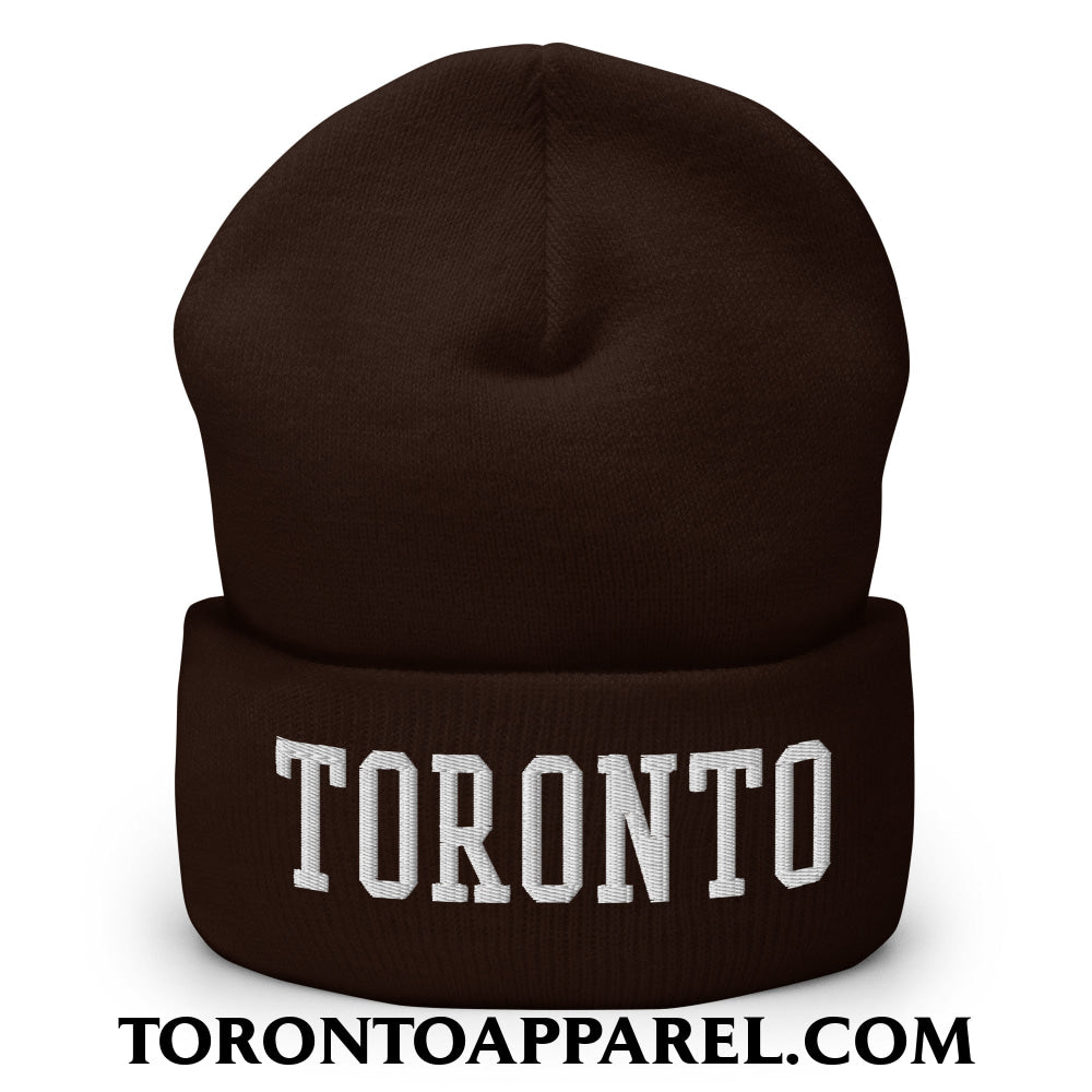 Toronto College Varsity Block Embroidered Cuffed Knit Beanie - Brown - Toronto Apparel