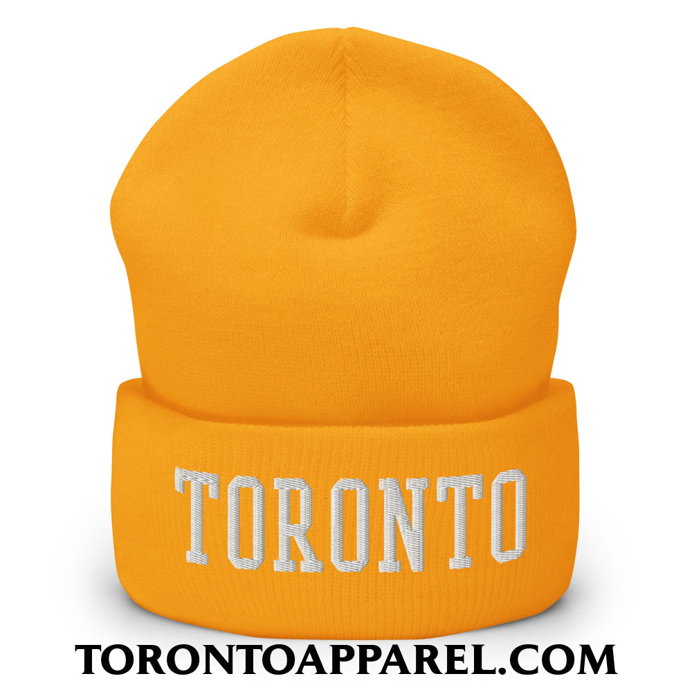 Toronto College Varsity Block Embroidered Cuffed Knit Beanie - Gold - Toronto Apparel
