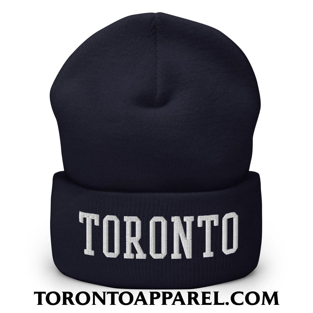 Toronto College Varsity Block Embroidered Cuffed Knit Beanie - Navy - Toronto Apparel