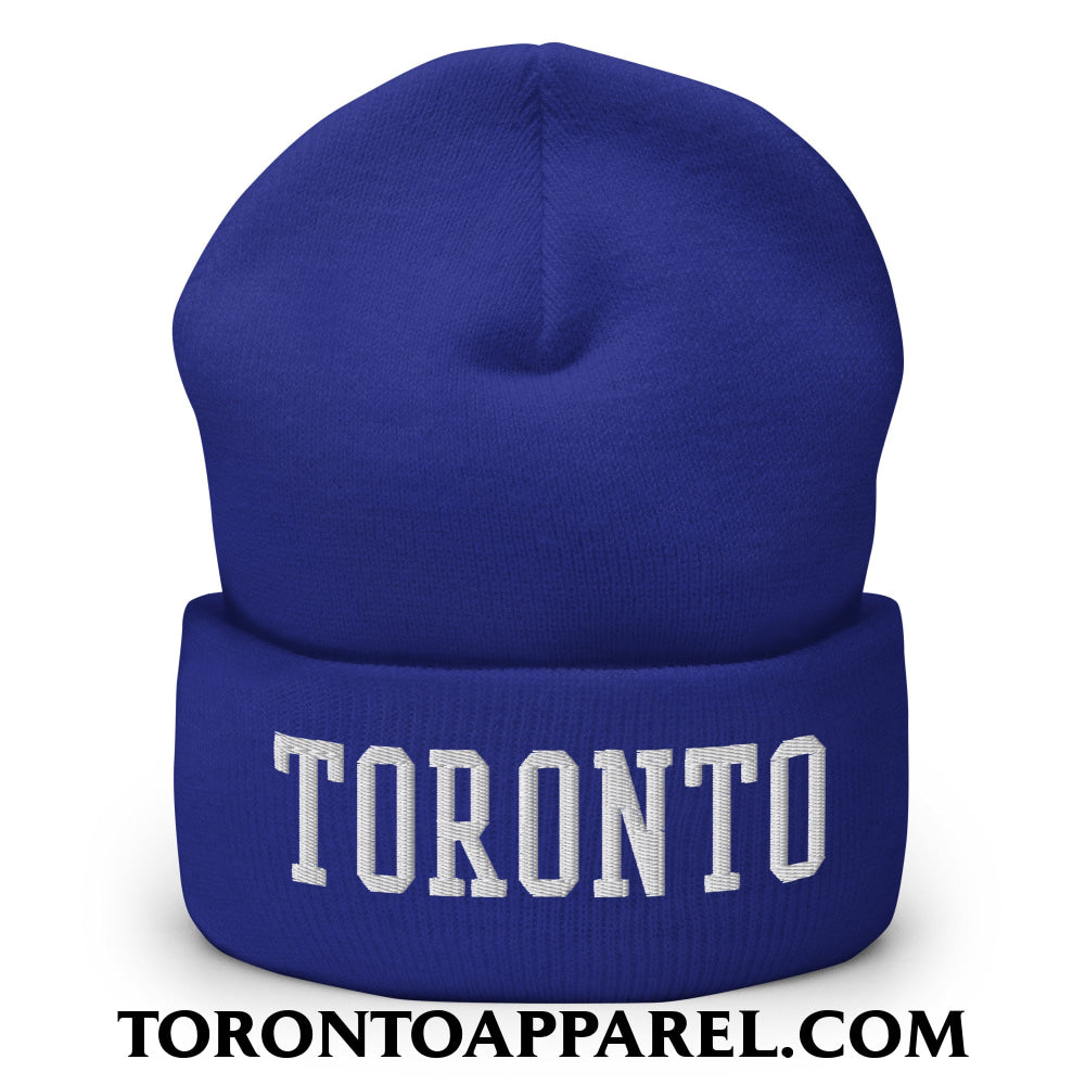 Toronto College Varsity Block Embroidered Cuffed Knit Beanie - Royal - Toronto Apparel