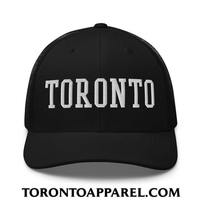 Toronto College Varsity Block Embroidered Mesh Trucker Hat - Black - Toronto Apparel