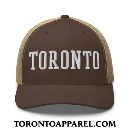 Toronto College Varsity Block Embroidered Mesh Trucker Hat - Brown/ Khaki - Toronto Apparel