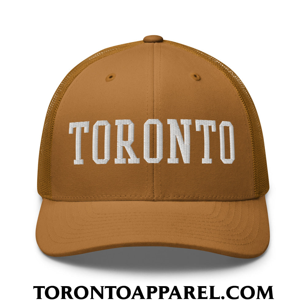 Toronto College Varsity Block Embroidered Mesh Trucker Hat - Caramel - Toronto Apparel