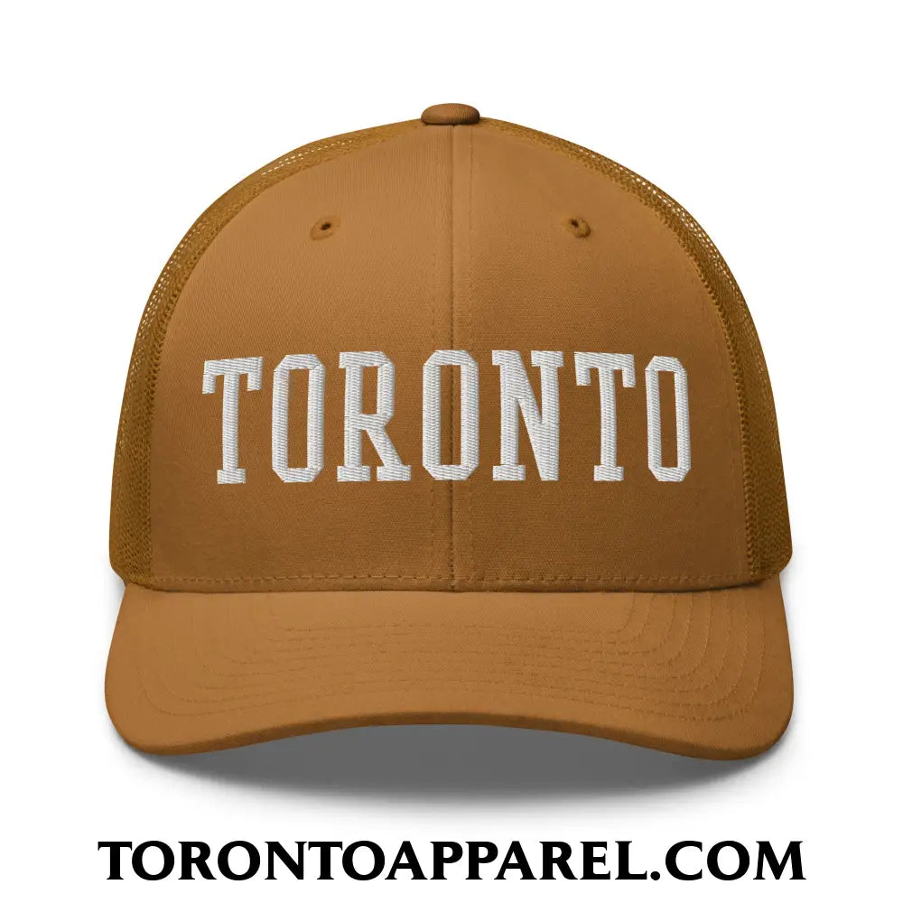 Toronto College Varsity Block Embroidered Mesh Trucker Hat - Caramel - Toronto Apparel