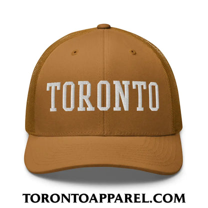 Toronto College Varsity Block Embroidered Mesh Trucker Hat - Caramel - Toronto Apparel