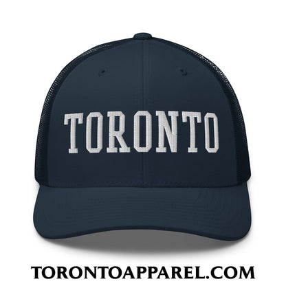 Toronto College Varsity Block Embroidered Mesh Trucker Hat - Navy - Toronto Apparel