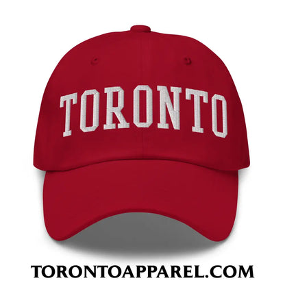 Toronto College Varsity Block Embroidered Unstructured Dad Hat - Cranberry - Toronto Apparel