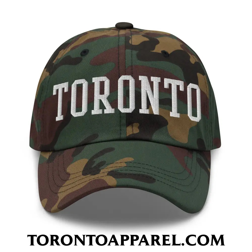 Toronto College Varsity Block Embroidered Unstructured Dad Hat - Green Camo - Toronto Apparel