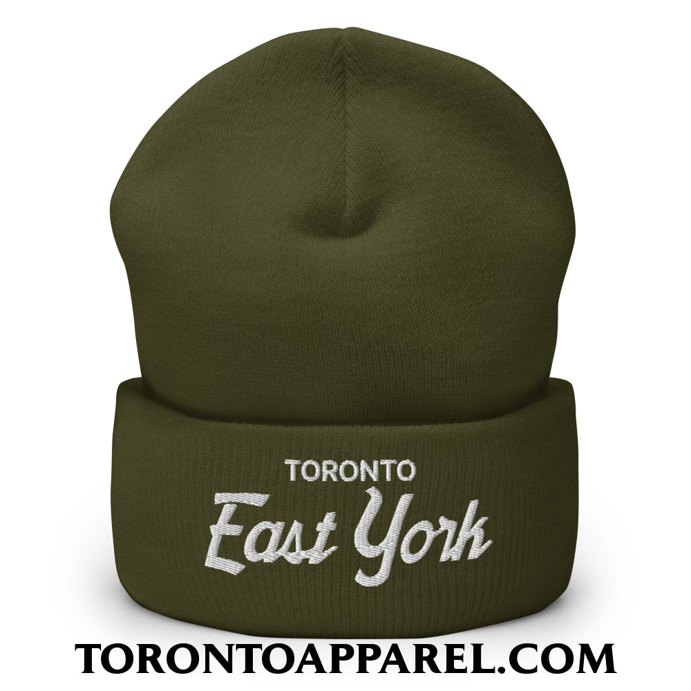 Toronto East York Embroidered Cuffed Knit Beanie - Olive - Toronto Apparel