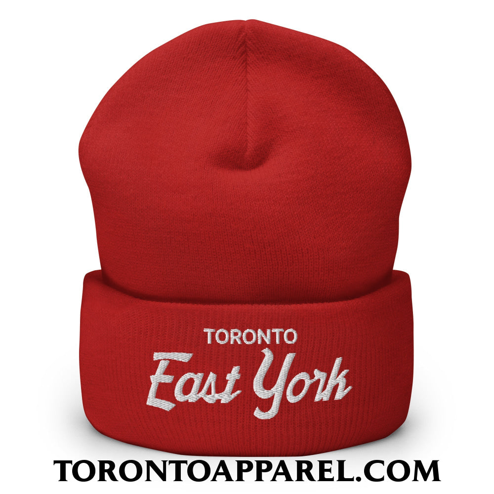 Toronto East York Embroidered Cuffed Knit Beanie - Red - Toronto Apparel