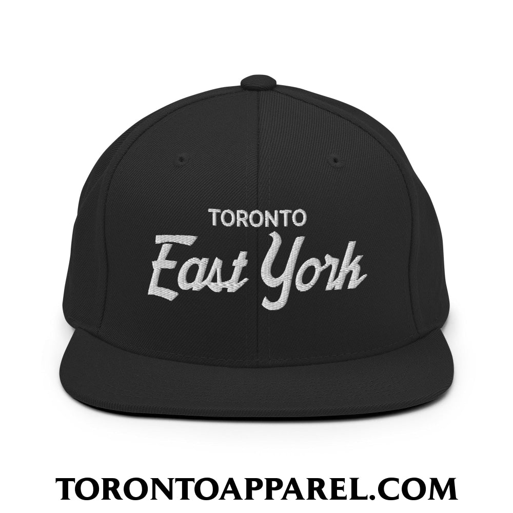 Toronto East York Embroidered Flat Brim Bill Snapback Hat - Black - Toronto Apparel