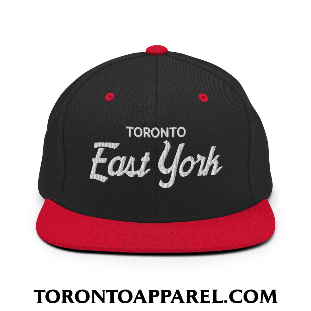 Toronto East York Embroidered Flat Brim Bill Snapback Hat - Black/ Red - Toronto Apparel