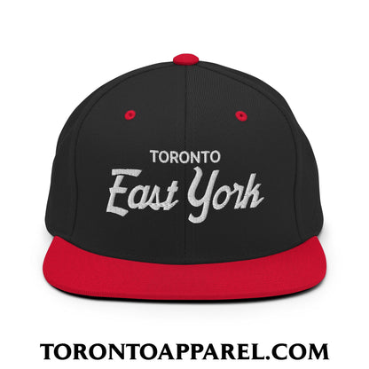 Toronto East York Embroidered Flat Brim Bill Snapback Hat - Black/ Red - Toronto Apparel