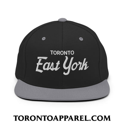 Toronto East York Embroidered Flat Brim Bill Snapback Hat - Black/ Silver - Toronto Apparel