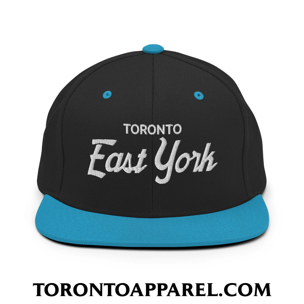 Toronto East York Embroidered Flat Brim Bill Snapback Hat - Black/ Teal - Toronto Apparel
