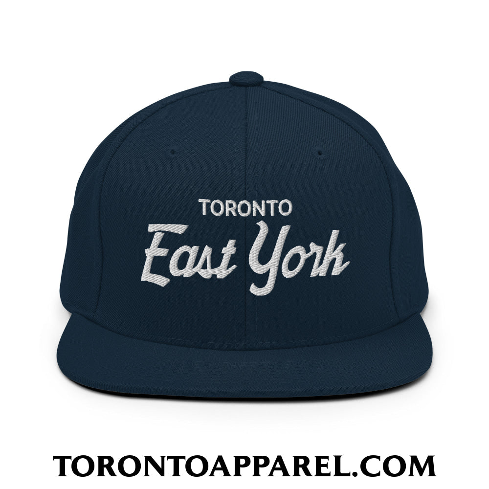 Toronto East York Embroidered Flat Brim Bill Snapback Hat - Dark Navy - Toronto Apparel