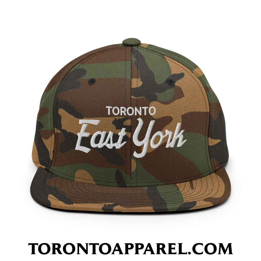 Toronto East York Embroidered Flat Brim Bill Snapback Hat - Green Camo - Toronto Apparel