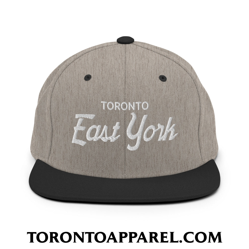Toronto East York Embroidered Flat Brim Bill Snapback Hat - Heather/Black - Toronto Apparel
