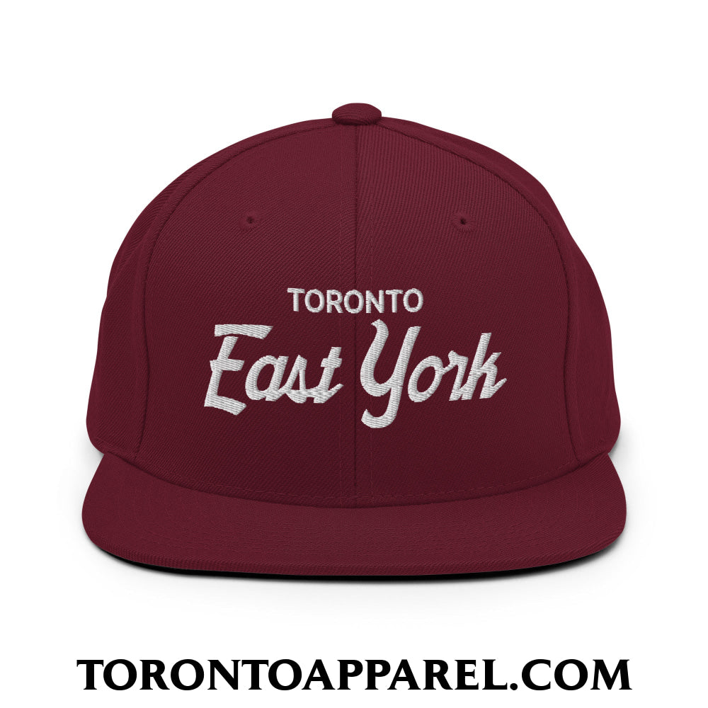 Toronto East York Embroidered Flat Brim Bill Snapback Hat - Maroon - Toronto Apparel