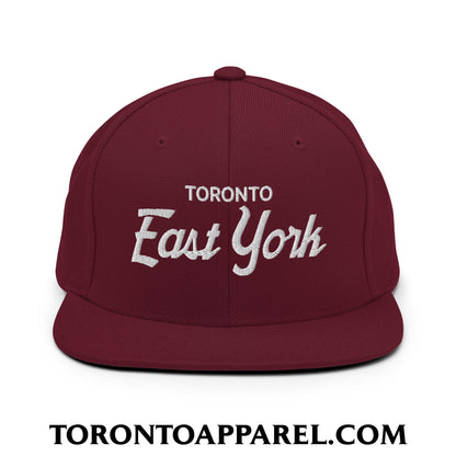Toronto East York Embroidered Flat Brim Bill Snapback Hat - Maroon - Toronto Apparel