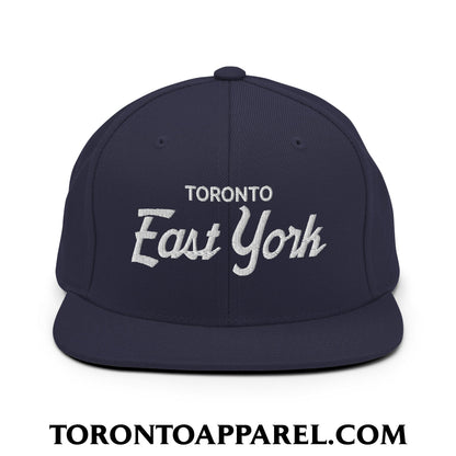 Toronto East York Embroidered Flat Brim Bill Snapback Hat - Navy - Toronto Apparel