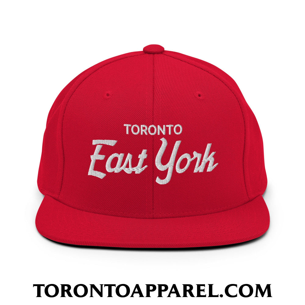 Toronto East York Embroidered Flat Brim Bill Snapback Hat - Red - Toronto Apparel