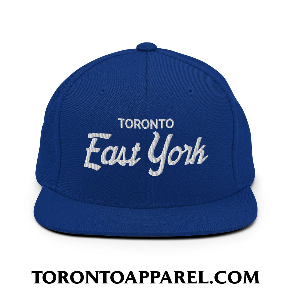 Toronto East York Embroidered Flat Brim Bill Snapback Hat - Royal Blue - Toronto Apparel