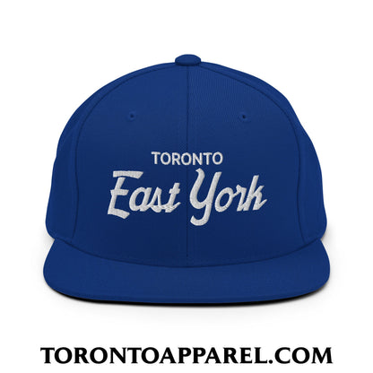 Toronto East York Embroidered Flat Brim Bill Snapback Hat - Royal Blue - Toronto Apparel