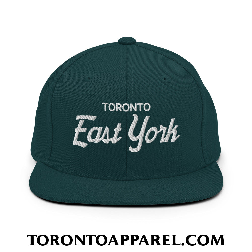 Toronto East York Embroidered Flat Brim Bill Snapback Hat - Spruce - Toronto Apparel