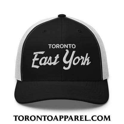 Toronto East York Embroidered Mesh Trucker Hat - Black/ White - Toronto Apparel