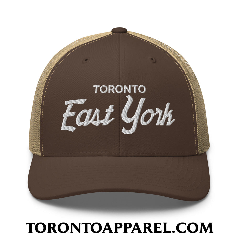 Toronto East York Embroidered Mesh Trucker Hat - Brown/ Khaki - Toronto Apparel