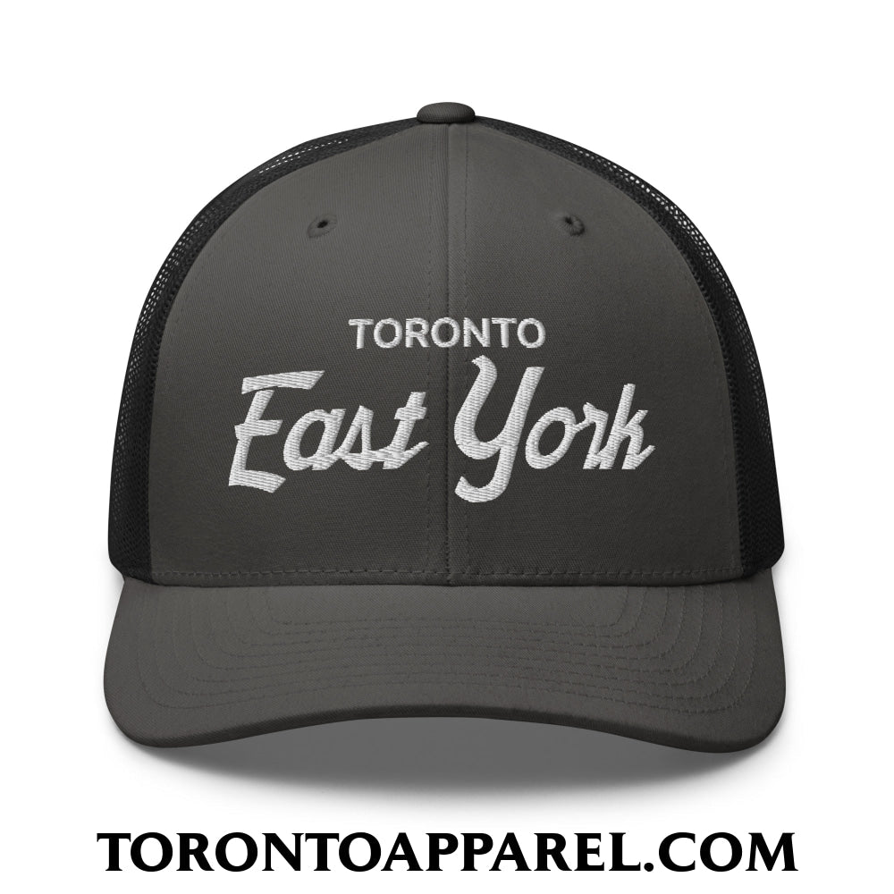 Toronto East York Embroidered Mesh Trucker Hat - Charcoal/ Black - Toronto Apparel