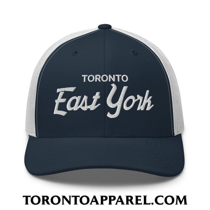 Toronto East York Embroidered Mesh Trucker Hat - Navy/ White - Toronto Apparel