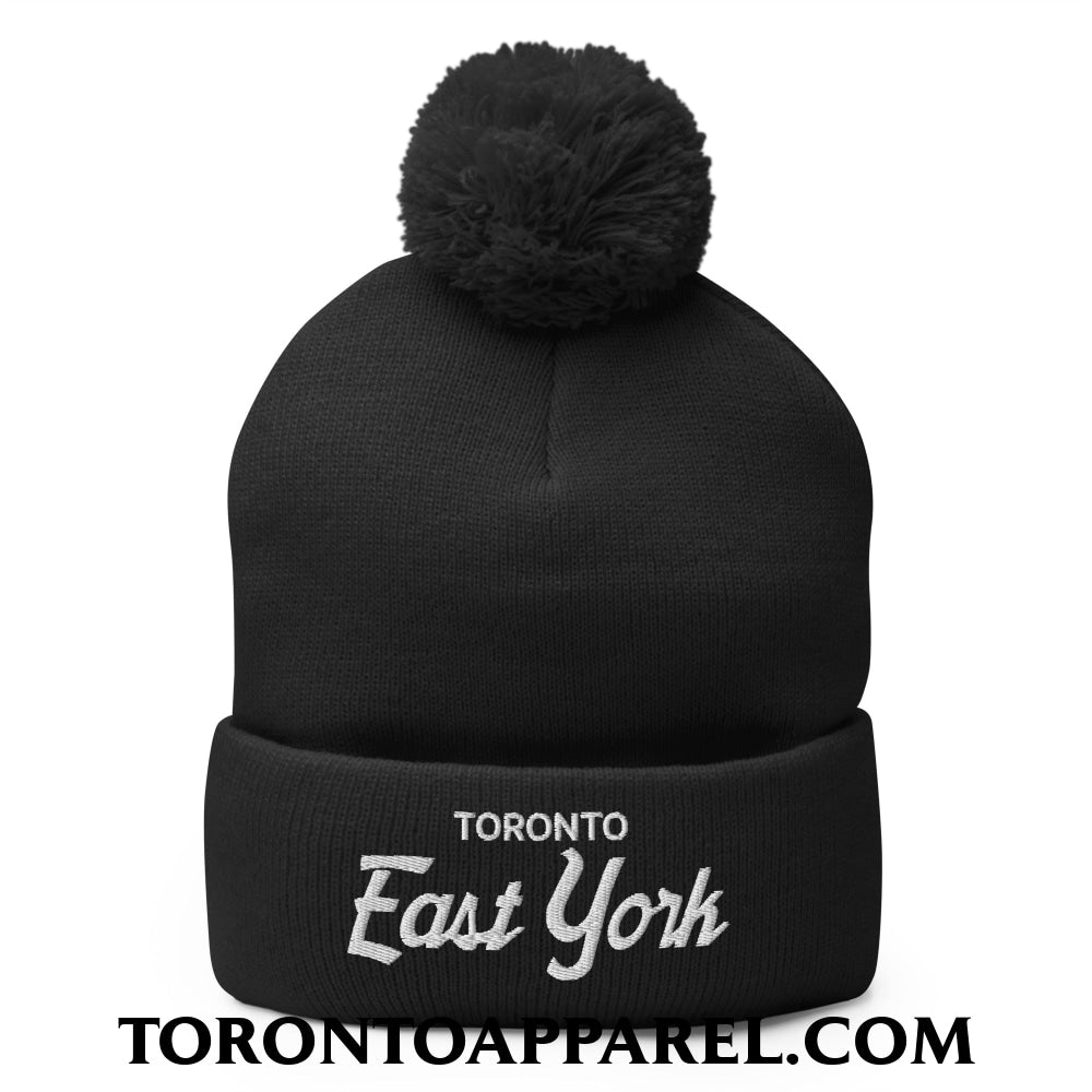 Toronto East York Embroidered Pom Pom Knit Beanie - Black - Toronto Apparel