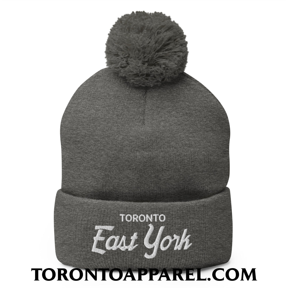 Toronto East York Embroidered Pom Pom Knit Beanie - Dark Heather Grey - Toronto Apparel