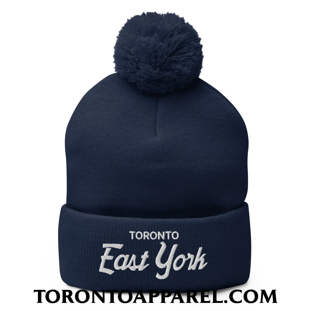 Toronto East York Embroidered Pom Pom Knit Beanie - Navy - Toronto Apparel