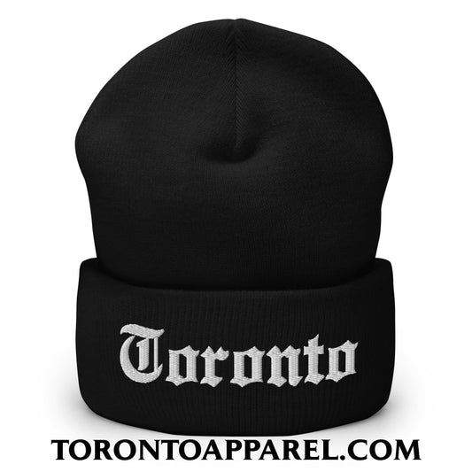 Toronto Old English Embroidered Cuffed Knit Beanie - Black - Toronto Apparel